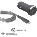 Kit chargeur voiture rapide 2 USB A et câble renforcé 1.2m Lightning Force Power